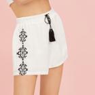 Romwe Graphic Embroidery Drawstring Waist Shorts