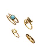 Romwe Gold Turquoise Inlay Etched Ring Set 4pcs