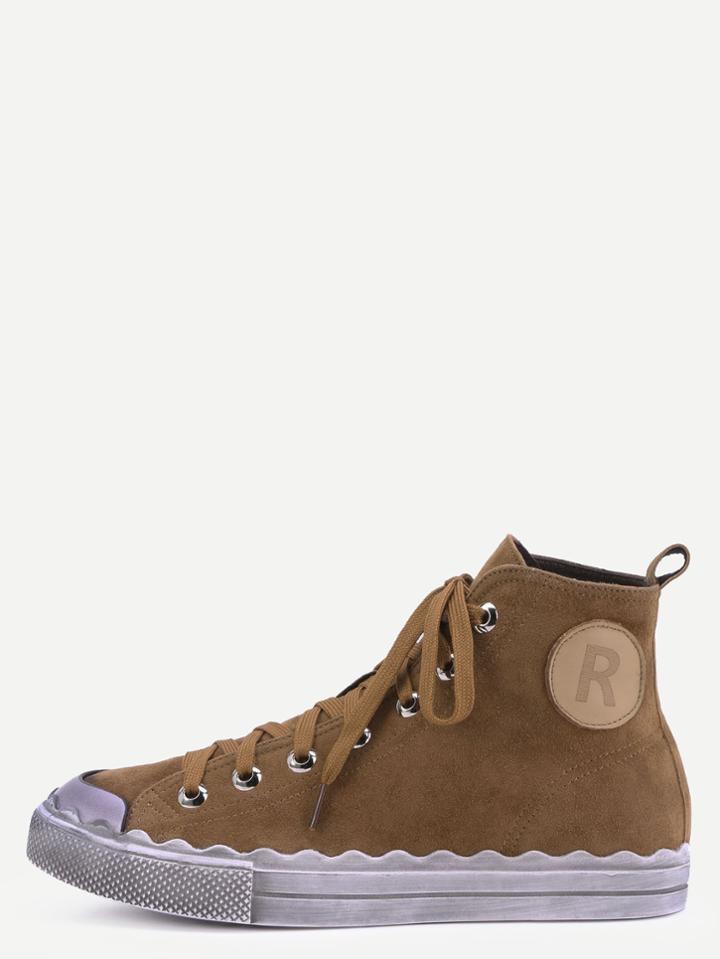 Romwe Camel Genuine Leather Distressed High Top Flat Sneakers