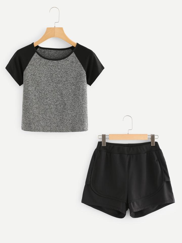 Romwe Raglan Sleeve Tee With Shorts