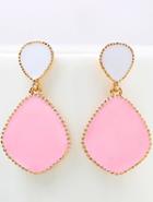 Romwe Pink Glaze Gold Drop Earrings