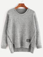 Romwe Grey Dip Hem Slit Patch Detail Sweater