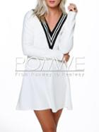 Romwe White V-neck Shift Dress