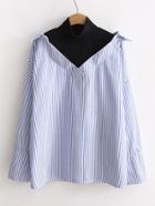 Romwe Contrast Panel 2 In 1 Striped Blouse