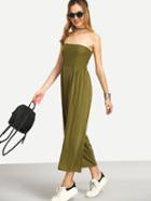 Romwe Olive Green Wide Leg Bandeau Jumpsuit