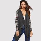 Romwe Open Front Tribal Print Sleeve Coat
