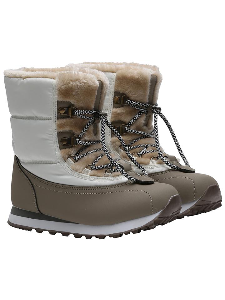 Romwe Apricot Fur Lace Up Thick-soled Boots