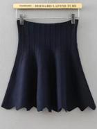 Romwe Scalloped Hem Jersey Flare Navy Skirt