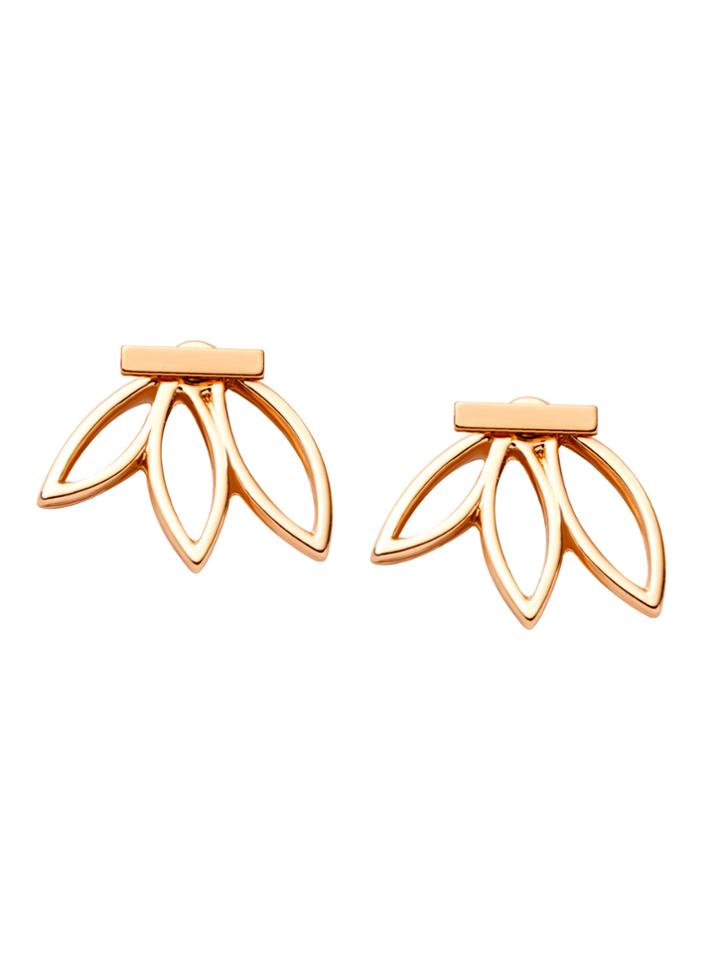 Romwe Gold Plated Lotus Flower Hollow Out Stud Earrings