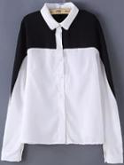 Romwe Color-block Lapel Button-down Blouse