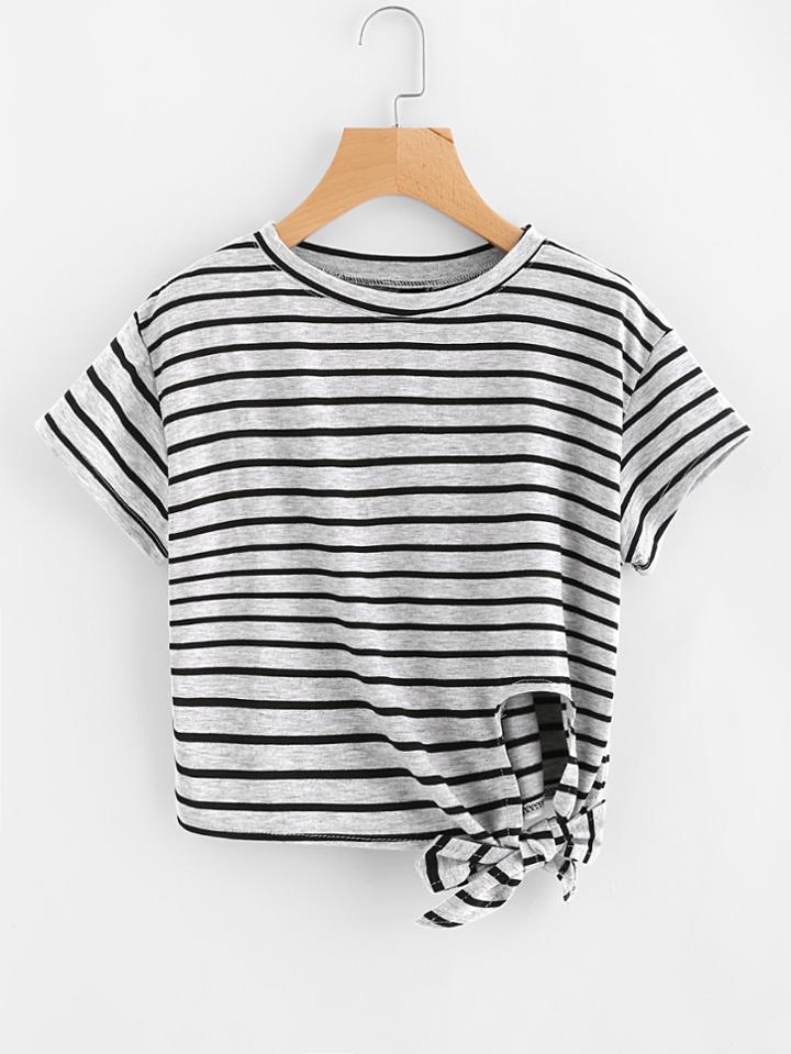 Romwe Side Knot Striped Tee