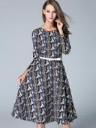 Romwe Multicolor Round Neck Long Sleeve Drawstring Dress