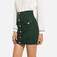Romwe Button & Pocket Front Bodycon Skirt