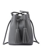 Romwe Tassel Drawstring Bucket Bag - Grey