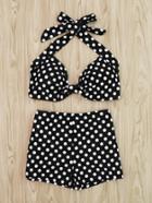 Romwe Polka Dot High Waist Two Piece Swimsuit