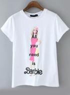 Romwe Barbie Print White T-shirt
