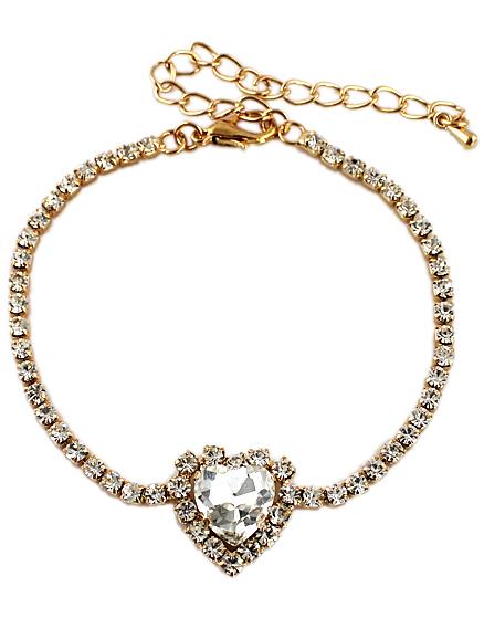 Romwe Gold Heart Diamond Chain Bracelet