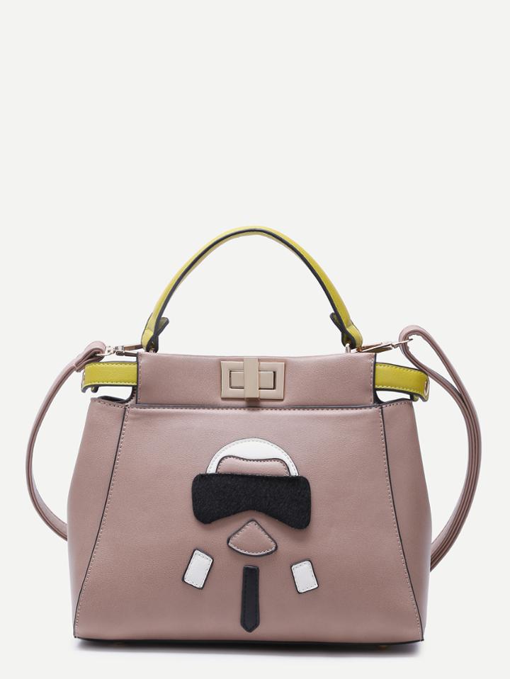 Romwe Cute Cartoon Patch Pink Pu Shoulder Bag