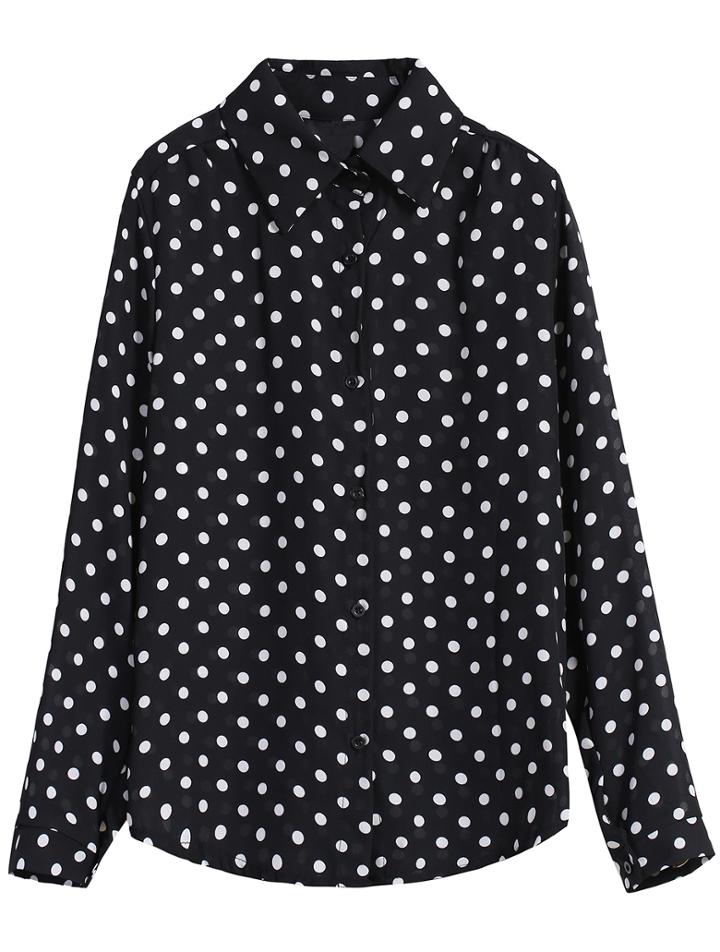 Romwe Polka Dot Chiffon Black Blouse