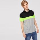 Romwe Guys Color-block Buttoned Polo Shirt