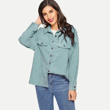 Romwe Pocket Patched Buttoned Cord Jacket