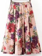 Romwe Elastic Waist Midi Skirt In Floral