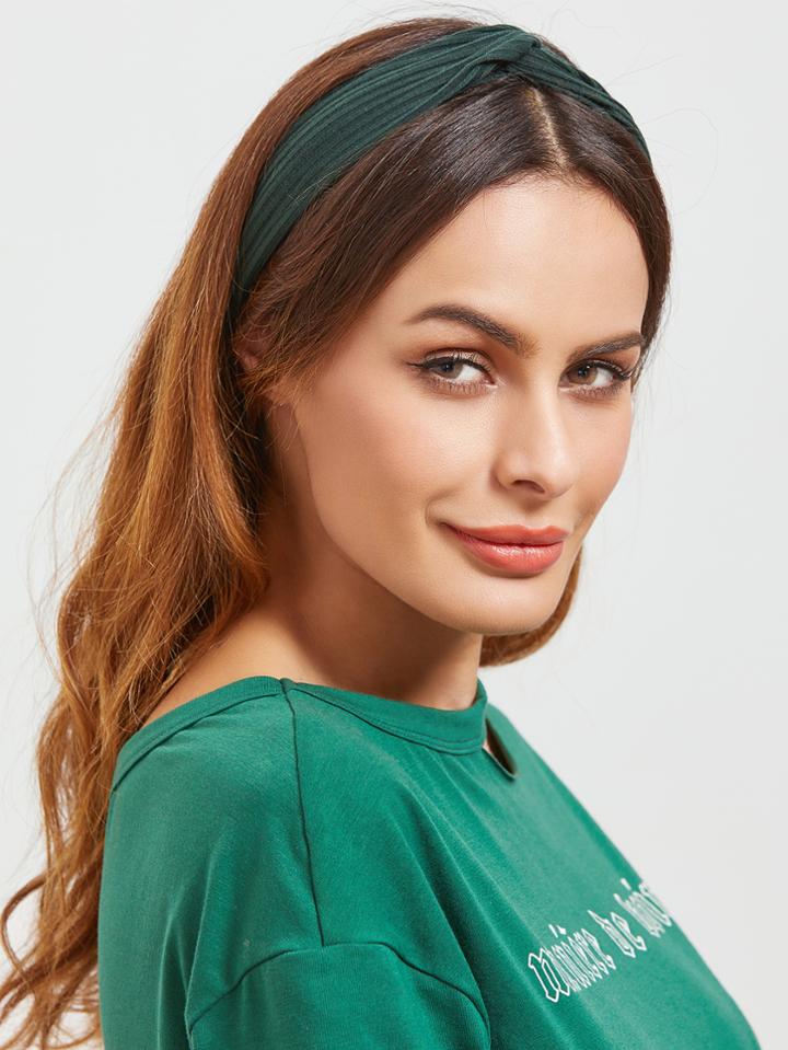 Romwe Dark Green Knotted Knitting Headband