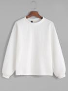 Romwe White Long Sleeve Ribbed Sweatshirt