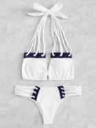 Romwe Self Tie Strappy Bikini Set