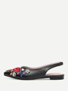 Romwe Lips Embroidered Jewelled Slingback Flats