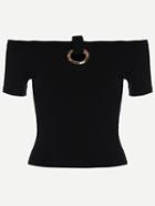 Romwe Black Keyhole Front Off The Shoulder T-shirt