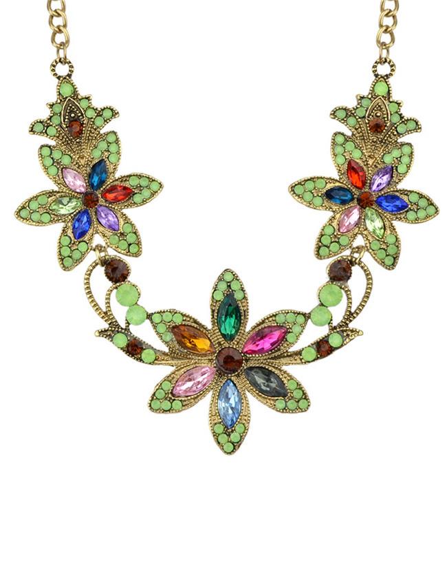Romwe Colorful Rhinestone Flower Necklace
