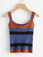 Romwe Stripe Contrast Knit Ribbed Cami Top