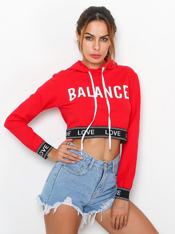 Romwe Letter Print Contrast Hem Crop Hoodie