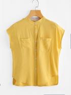 Romwe Dip Hem Blouse With Chest Pockets
