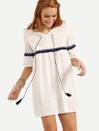 Romwe Tassel Tie-neck Woven Tape Embellished Dress - White