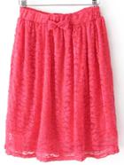 Romwe Bow Embellished Lace Red Skirt