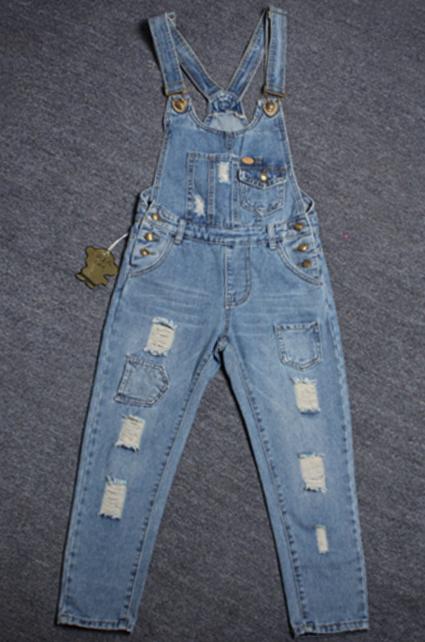 Romwe Strap Ripped With Pockets Denim Jumpsuit