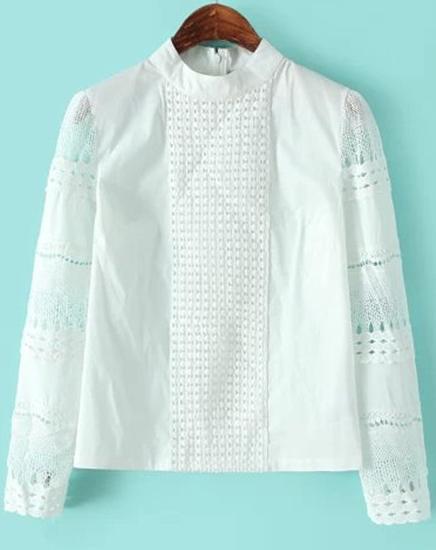 Romwe Stand Collar Hollow Lace Crop Blouse