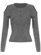 Romwe Open Shoulder Slim Grey Sweater
