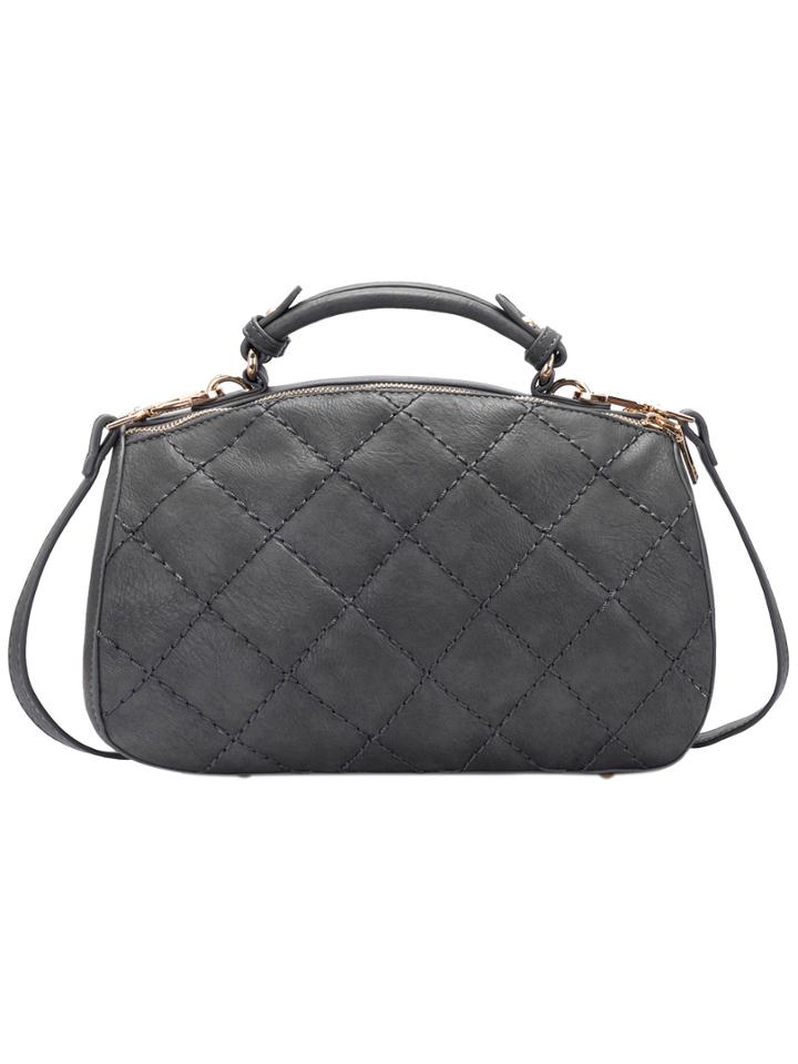 Romwe Grey Diamond Patterned Pu Shoulder Bag