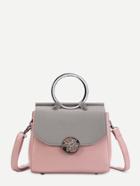 Romwe Two Tone Pu Shoulder Bag With Ring Handle