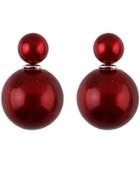 Romwe Wine Red Bead Double Stud Earrings