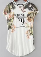 Romwe White Short Sleeve Floral Letters Print T-shirt