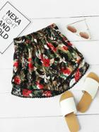 Romwe Floral Print Random Crochet Trim Shorts