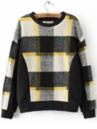 Romwe Color-block Plaid Sweatshirt