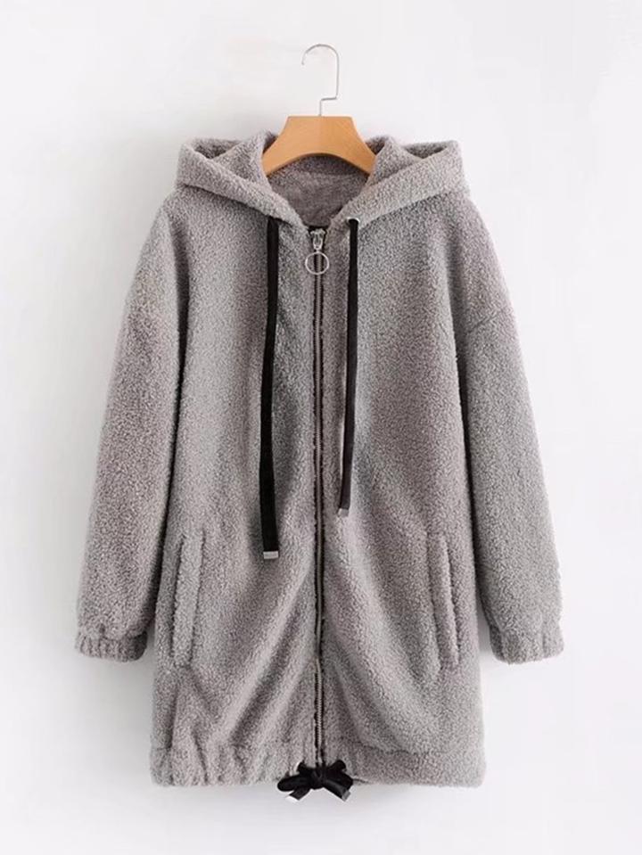 Romwe Faux Fur Longline Hooded Jacket