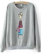 Romwe Giraffe Print Loose Grey Sweatshirt