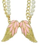 Romwe Pink Rhinestone Wing Shape Pendant Women Necklace