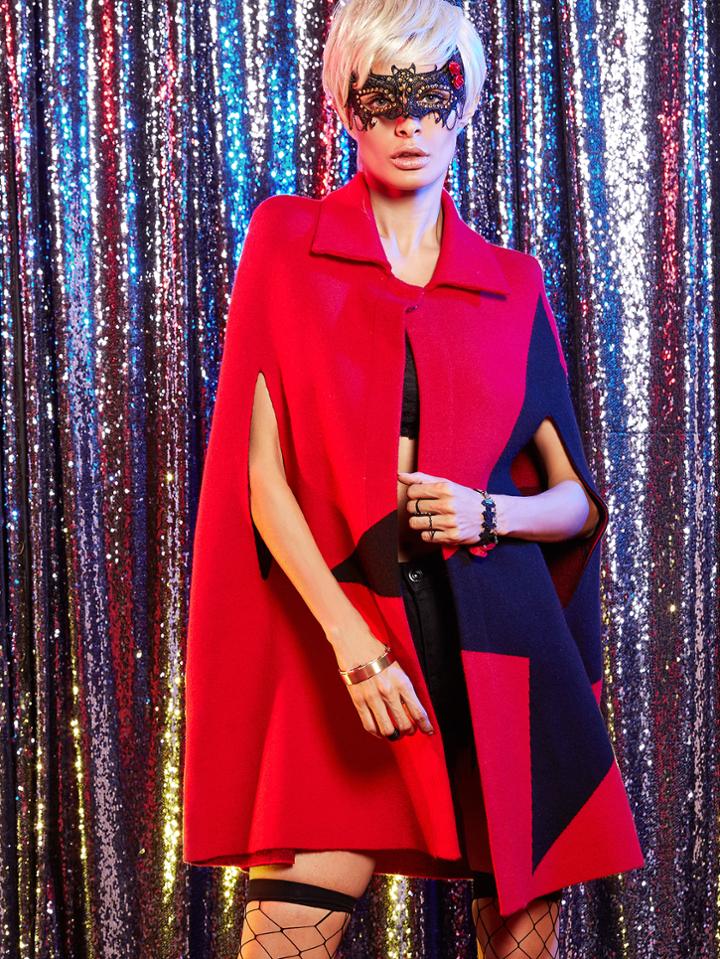 Romwe Red Color Block Cape Coat With Button